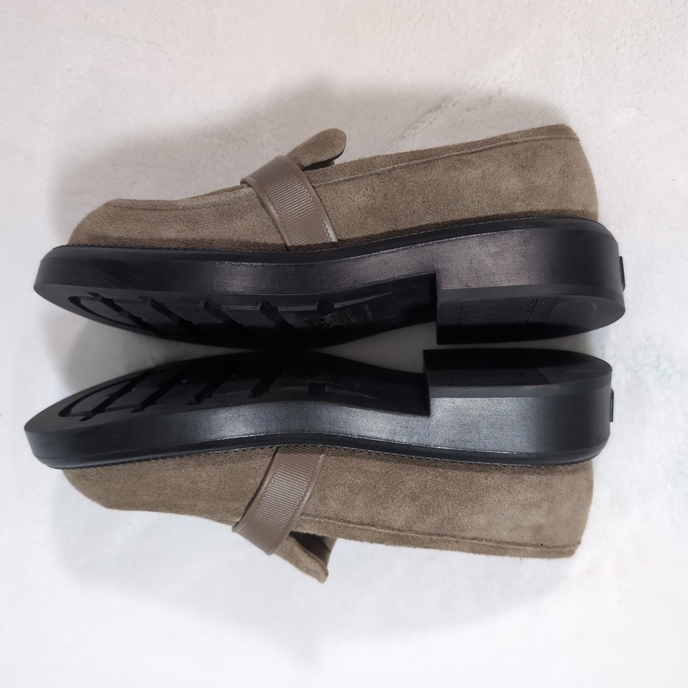 Charles & Keith Loafers Women Taupe Suede Gold Buckle Lug Sole Chunky Platform - Picture 10 of 13